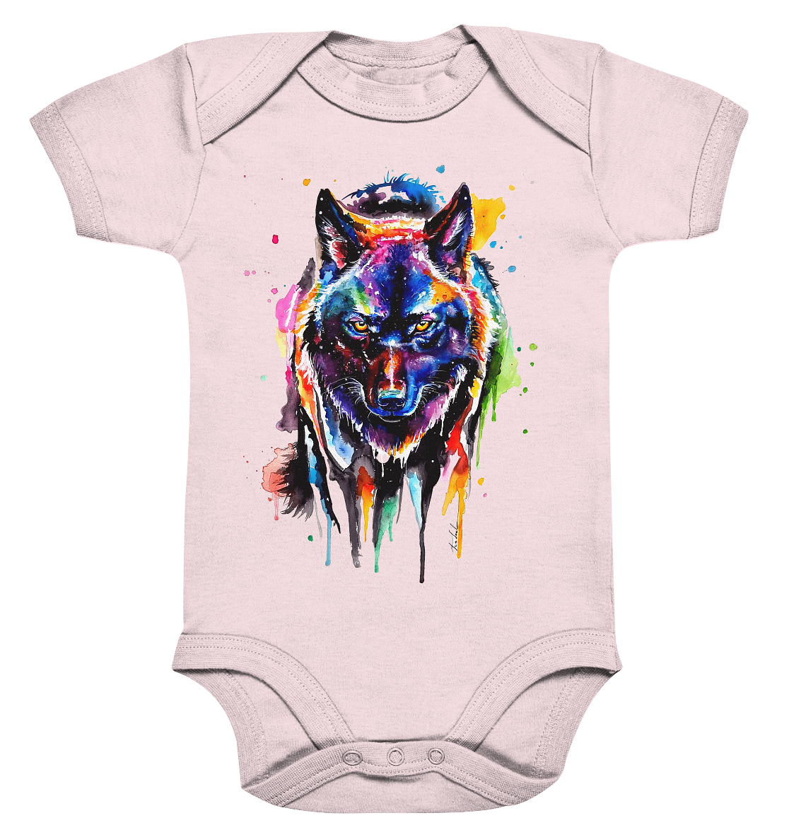 Bunter schwarzer Wolf - Organic Baby Bodysuite