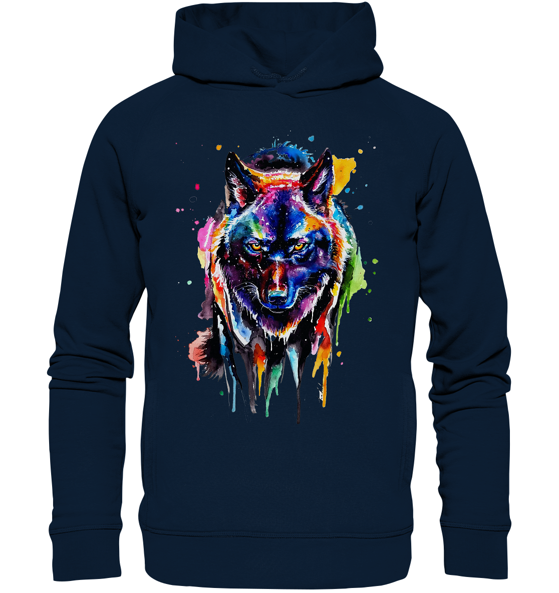 Bunter schwarzer Wolf - Organic Fashion Hoodie