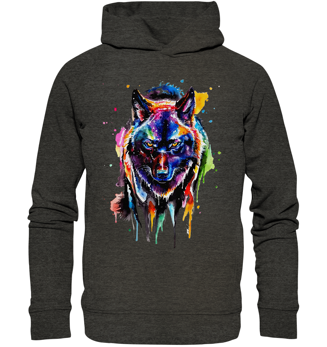 Bunter schwarzer Wolf - Organic Fashion Hoodie