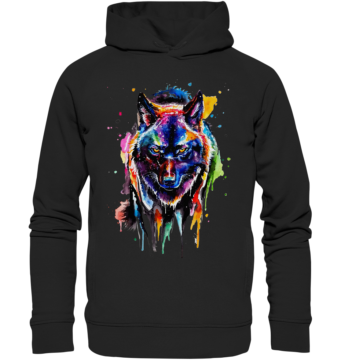 Bunter schwarzer Wolf - Organic Fashion Hoodie