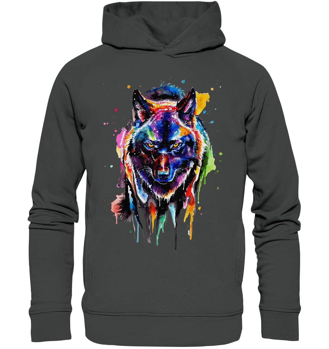 Bunter schwarzer Wolf - Organic Fashion Hoodie