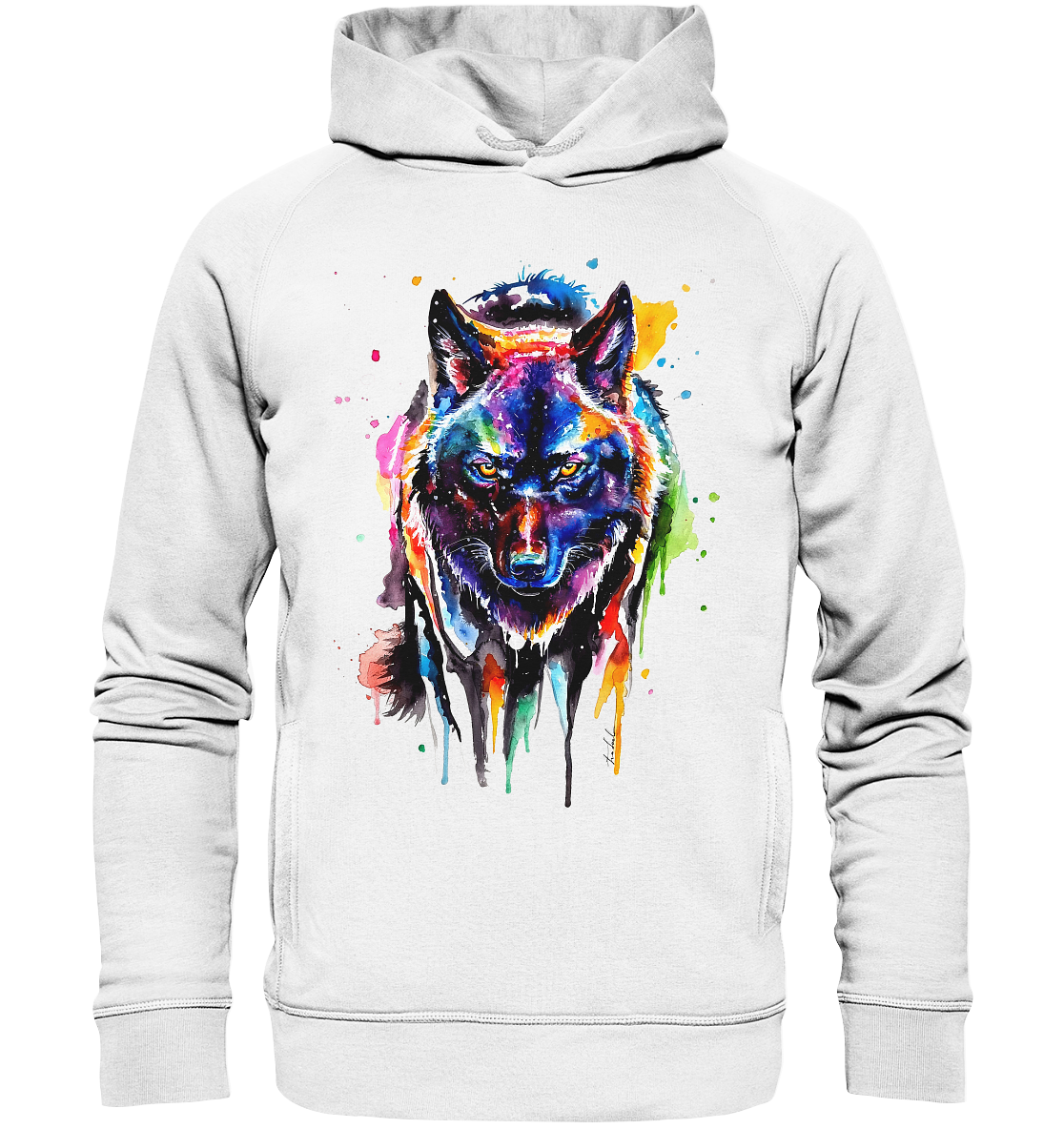 Bunter schwarzer Wolf - Organic Fashion Hoodie