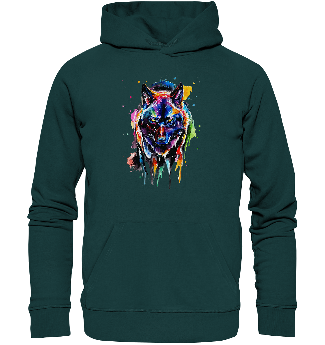 Bunter schwarzer Wolf - Organic Hoodie