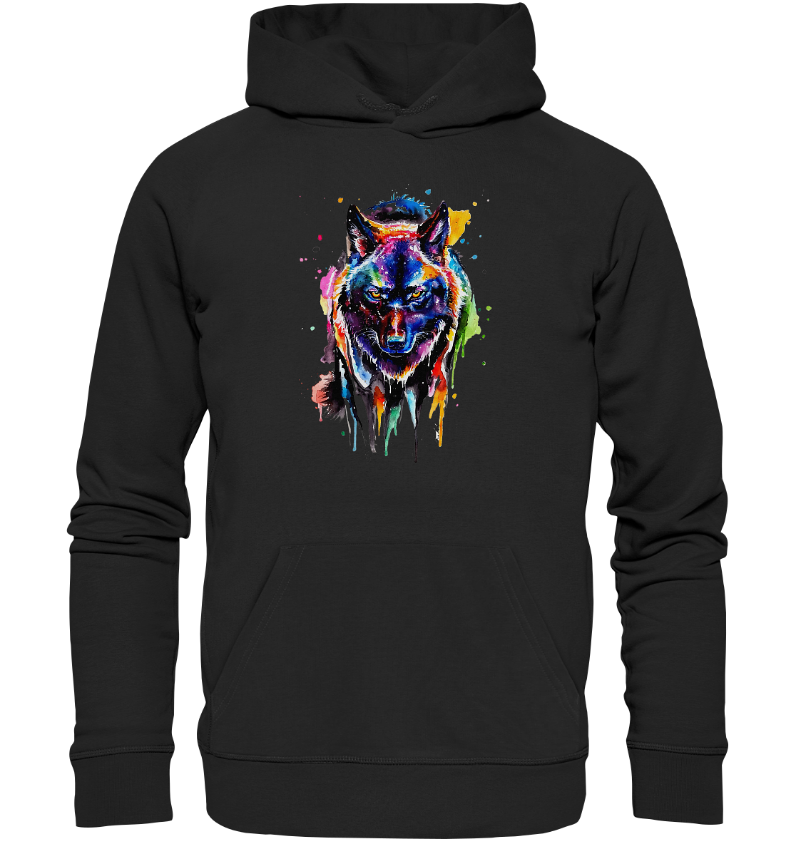 Bunter schwarzer Wolf - Organic Hoodie