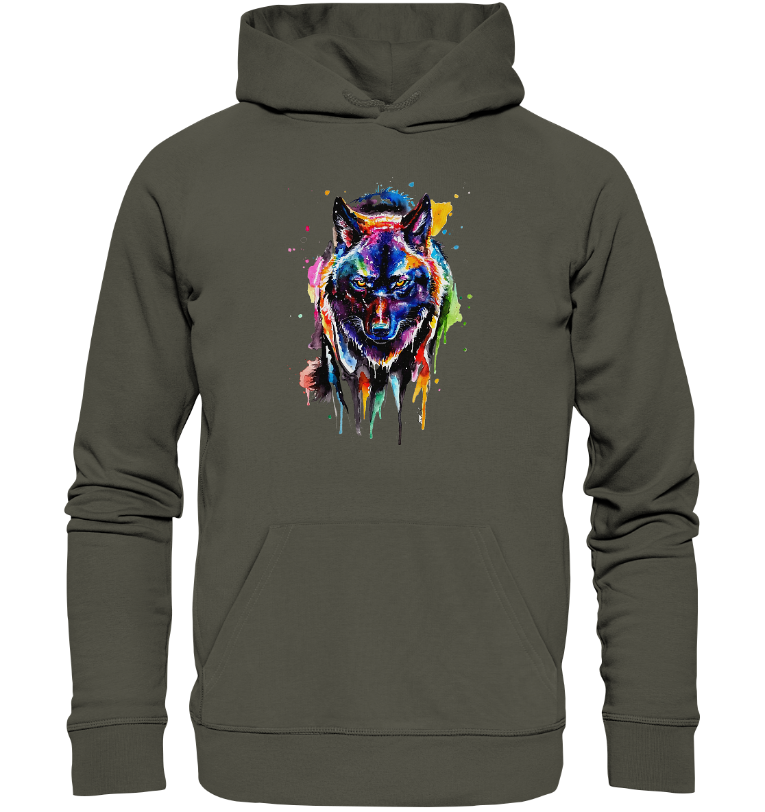 Bunter schwarzer Wolf - Organic Hoodie