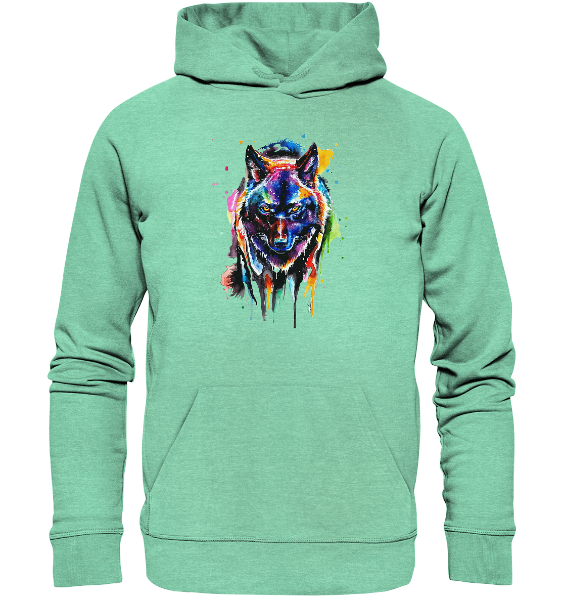 Bunter schwarzer Wolf - Organic Hoodie