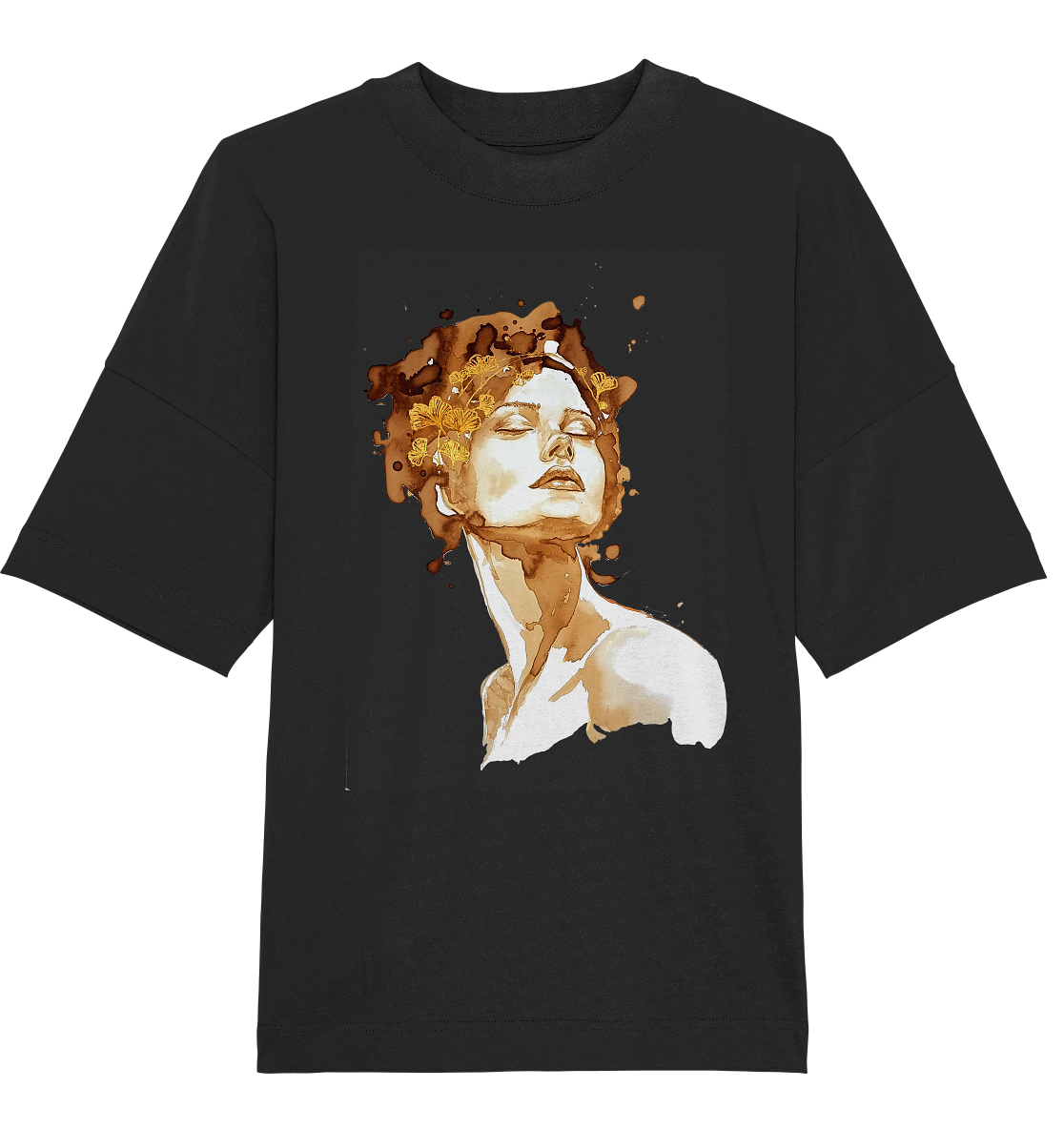 Kaffeemotiv Portrait mit Ginko - Organic Oversize Shirt