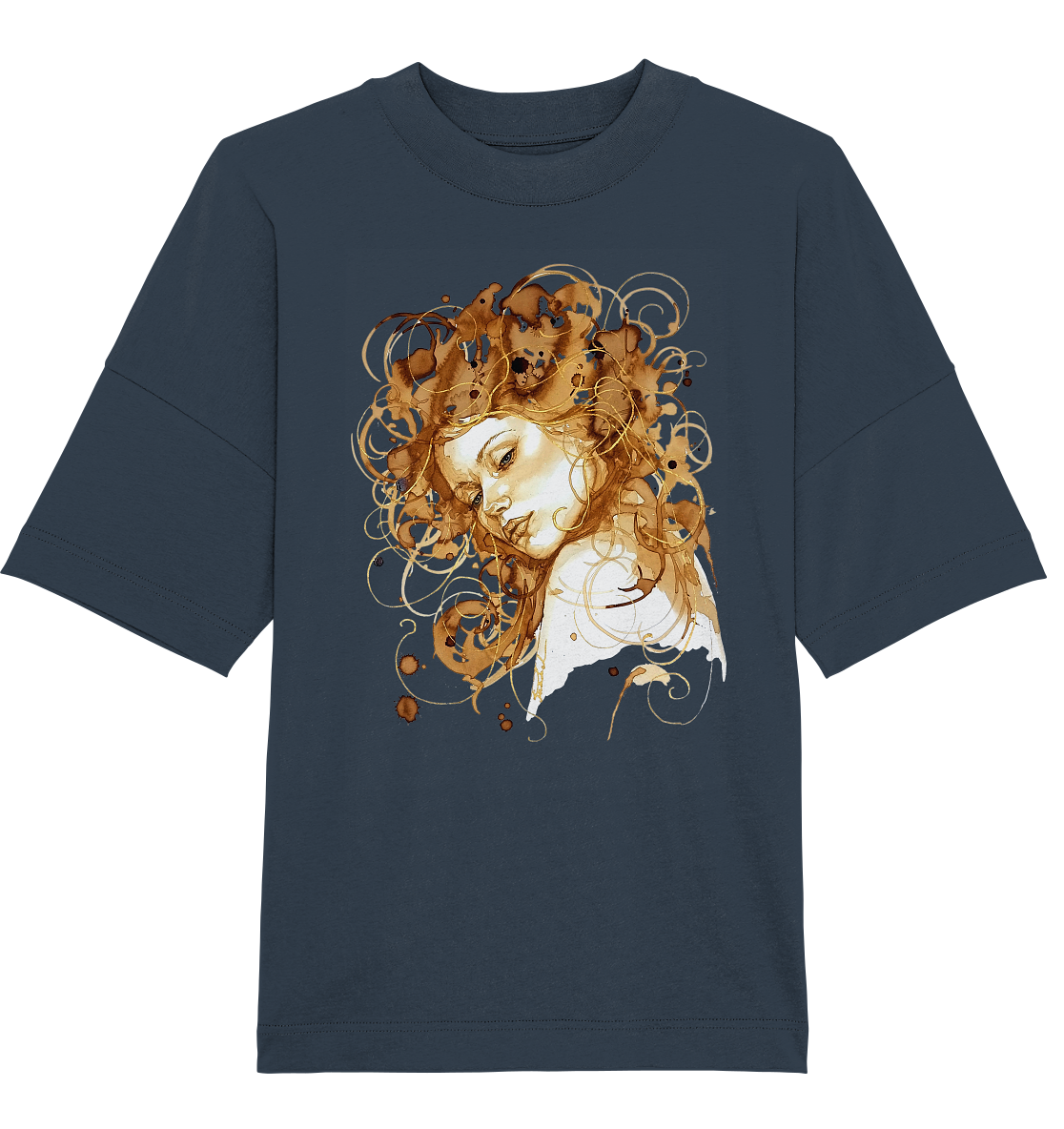 Kaffeemotiv Portrait mit goldenen Haaren - Organic Oversize Shirt