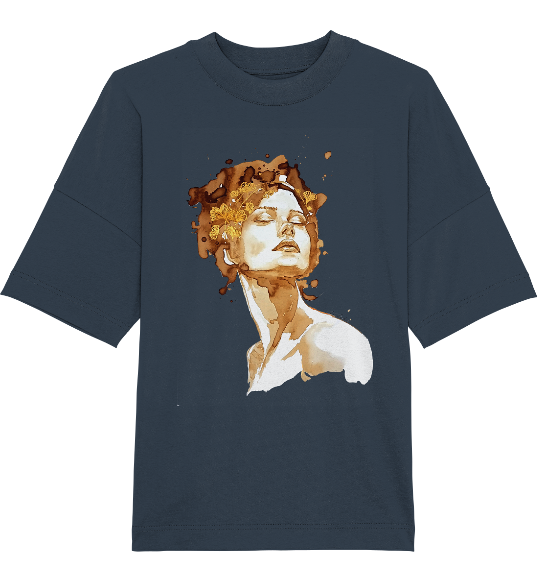 Kaffeemotiv Portrait mit Ginko - Organic Oversize Shirt