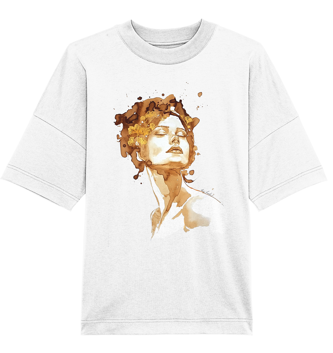 Kaffeemotiv Portrait mit Ginko - Organic Oversize Shirt