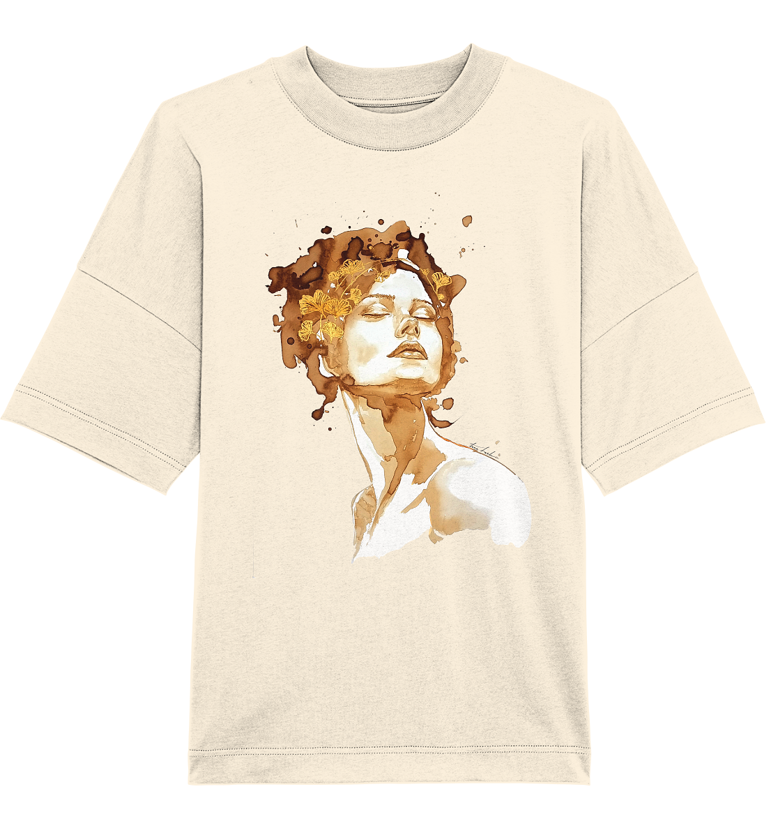 Kaffeemotiv Portrait mit Ginko - Organic Oversize Shirt