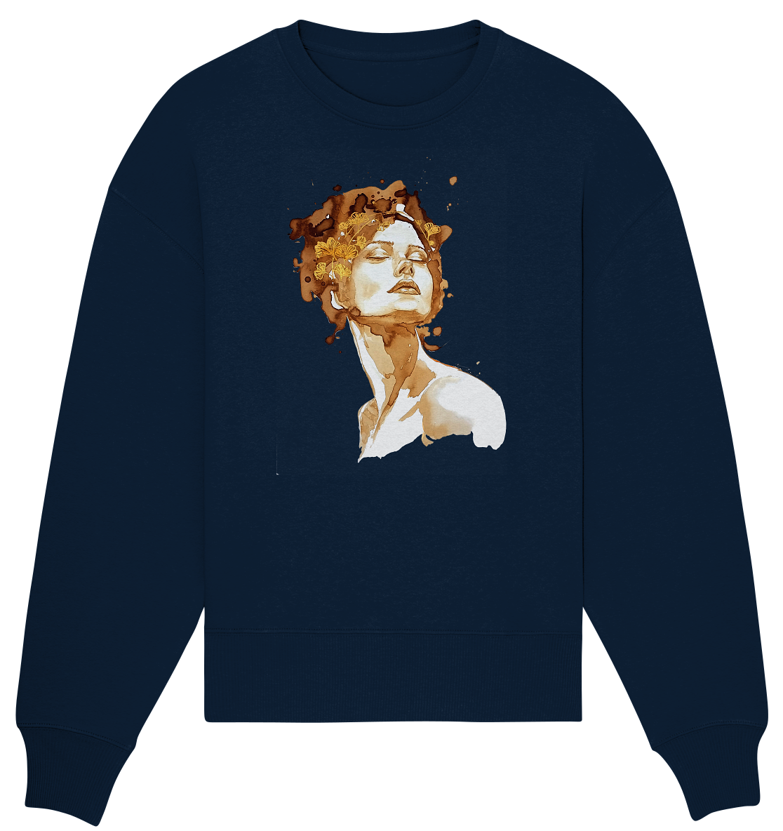 Kaffeemotiv Portrait mit Ginko - Organic Oversize Sweatshirt
