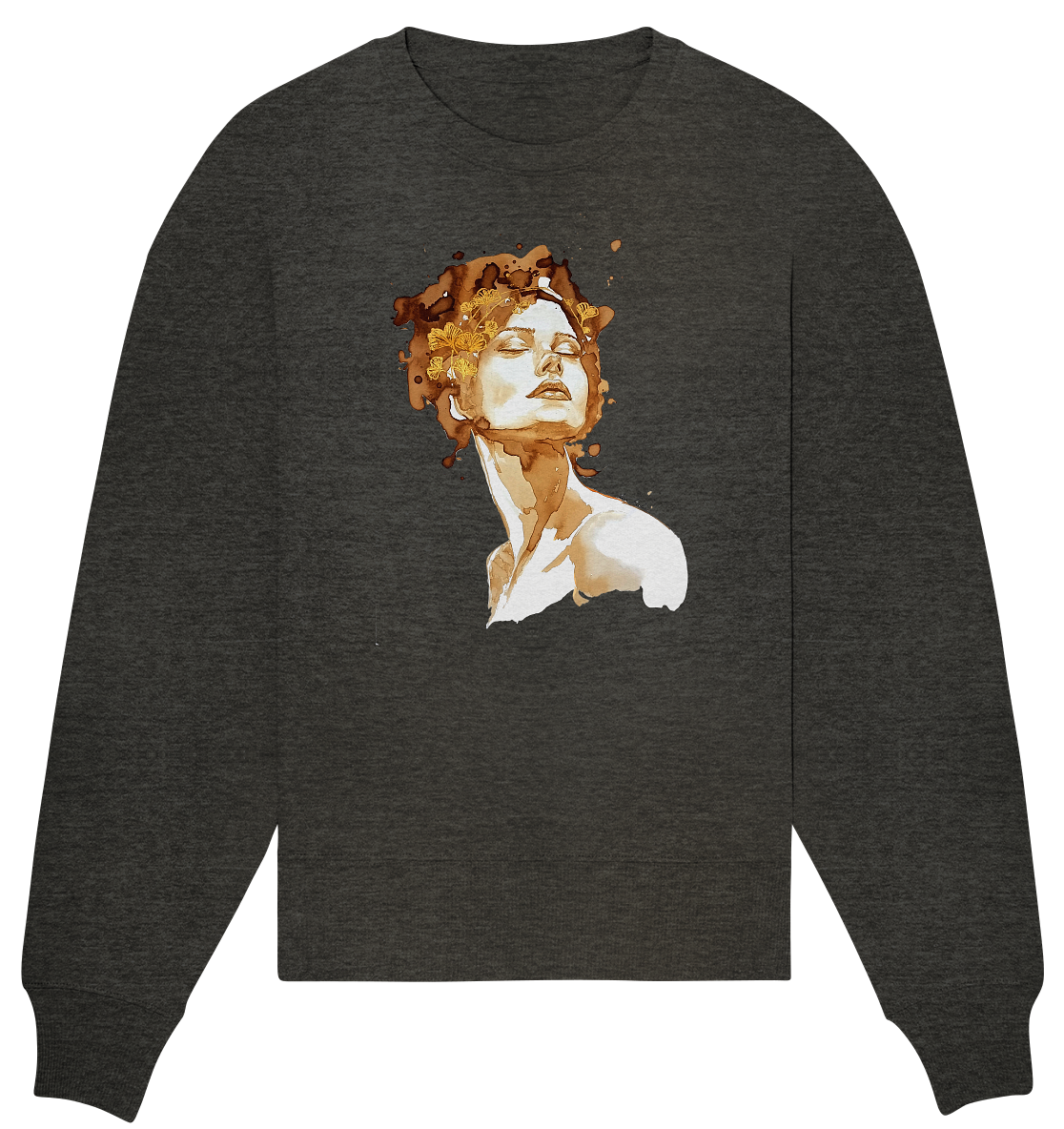 Kaffeemotiv Portrait mit Ginko - Organic Oversize Sweatshirt