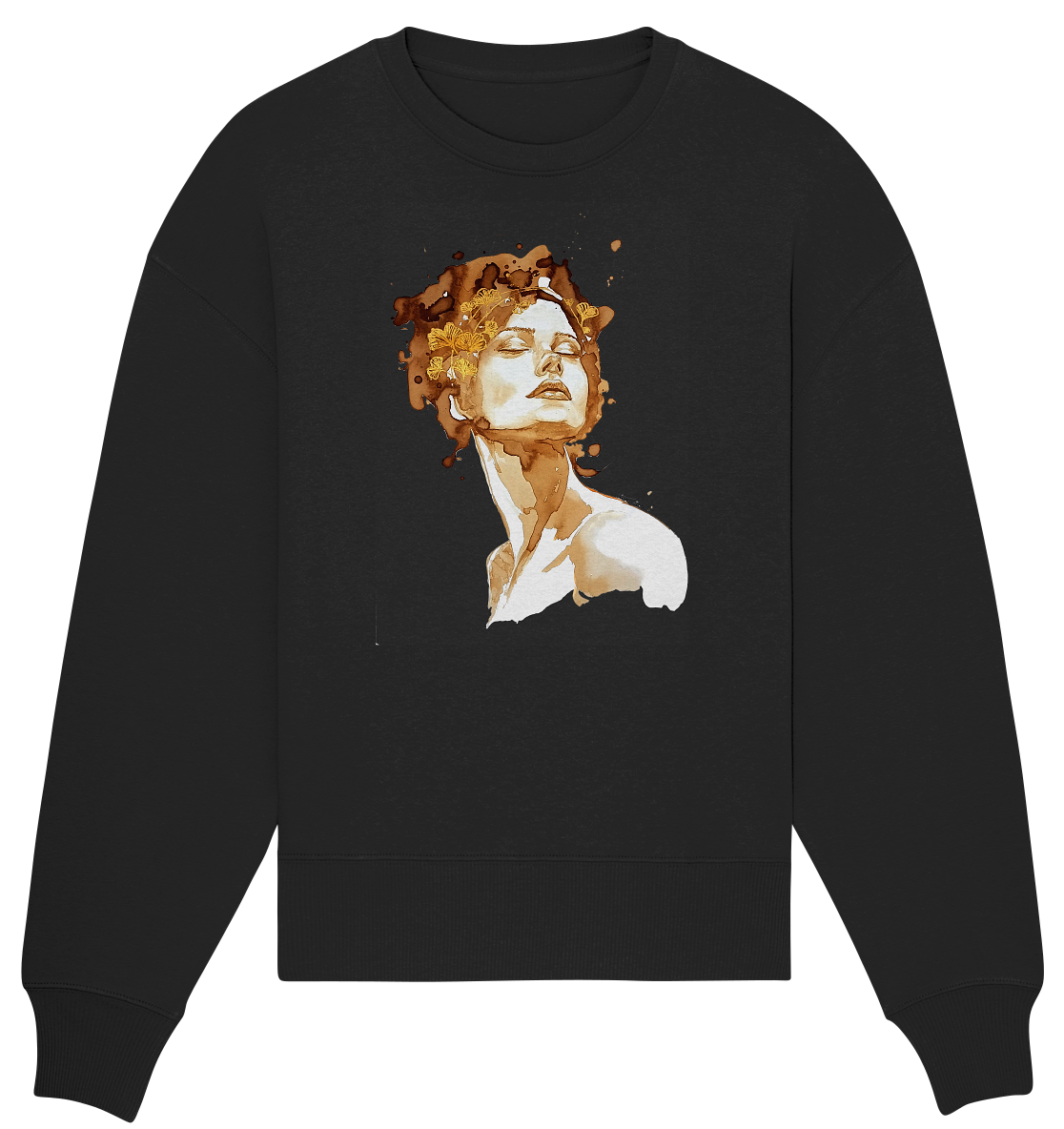 Kaffeemotiv Portrait mit Ginko - Organic Oversize Sweatshirt