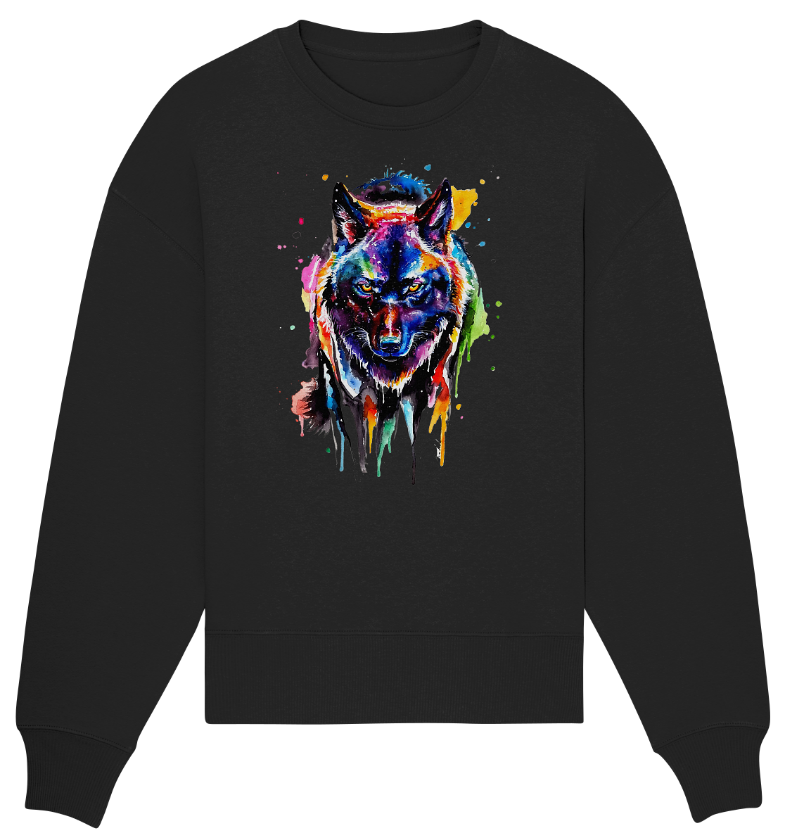 Bunter schwarzer Wolf - Organic Oversize Sweatshirt