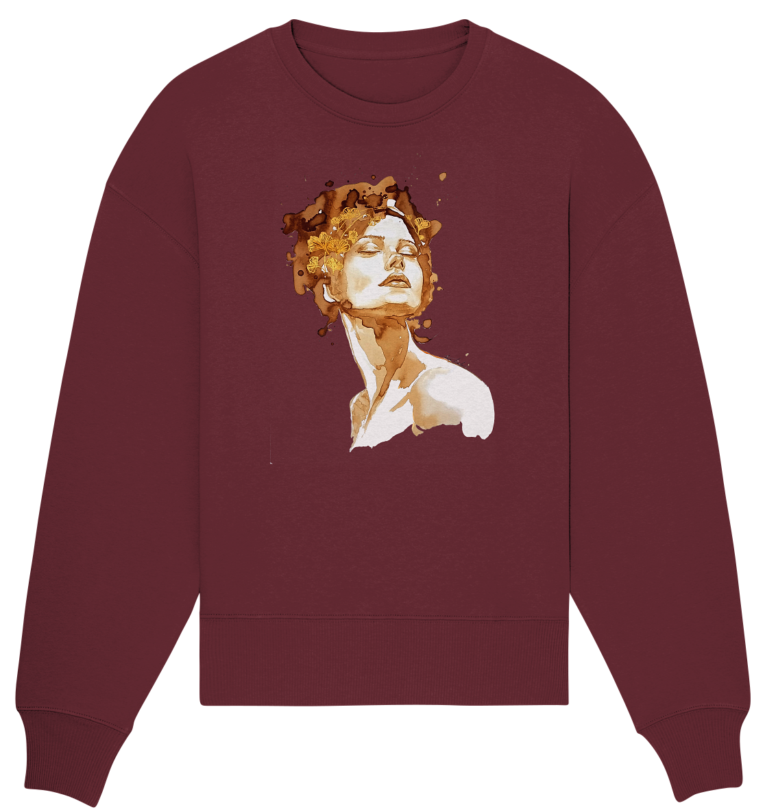 Kaffeemotiv Portrait mit Ginko - Organic Oversize Sweatshirt
