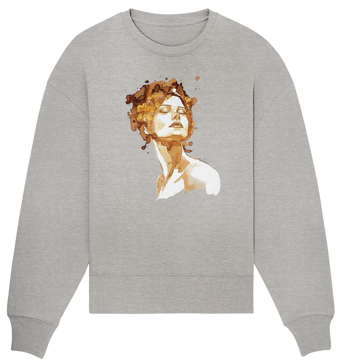 Kaffeemotiv Portrait mit Ginko - Organic Oversize Sweatshirt