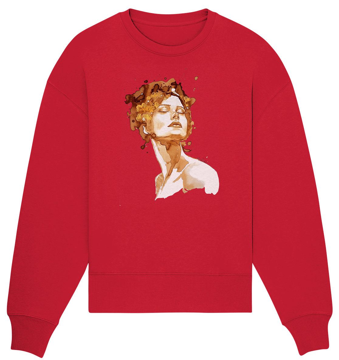 Kaffeemotiv Portrait mit Ginko - Organic Oversize Sweatshirt