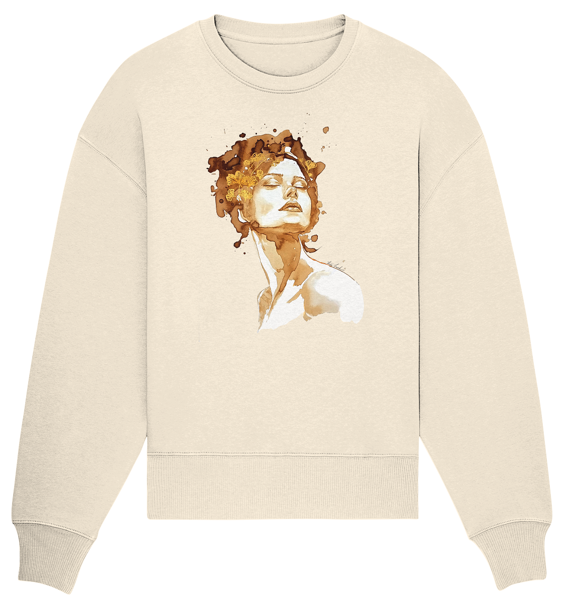 Kaffeemotiv Portrait mit Ginko - Organic Oversize Sweatshirt