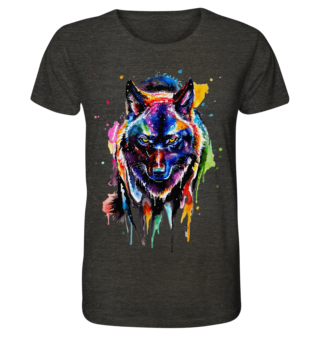 Bunter schwarzer Wolf - Organic Shirt (meliert)