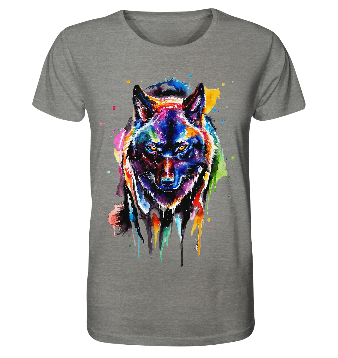 Bunter schwarzer Wolf - Organic Shirt (meliert)