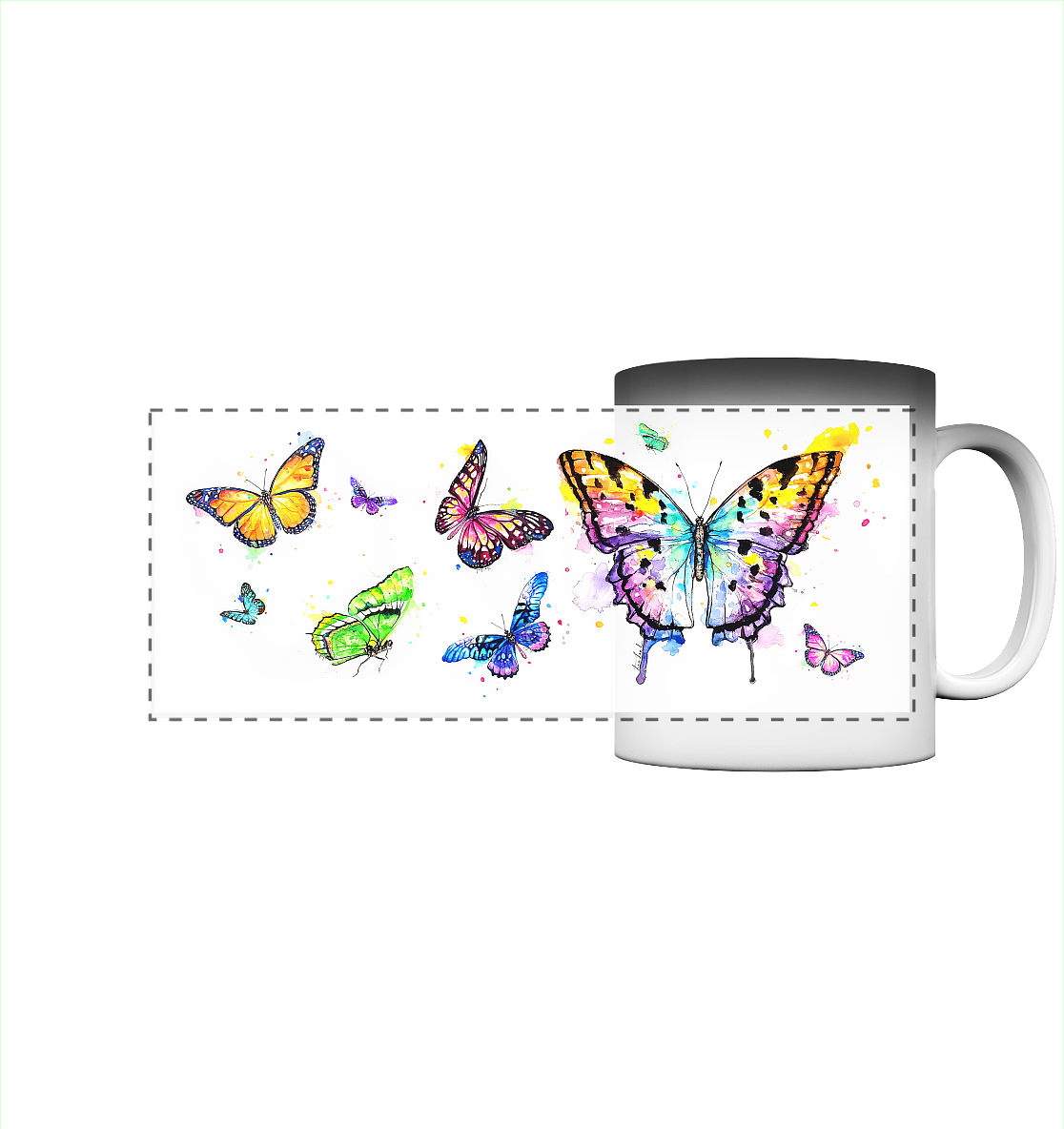Trinkgefäße mit vielen bunten Schmetterlingen - Panorama Magic Mug