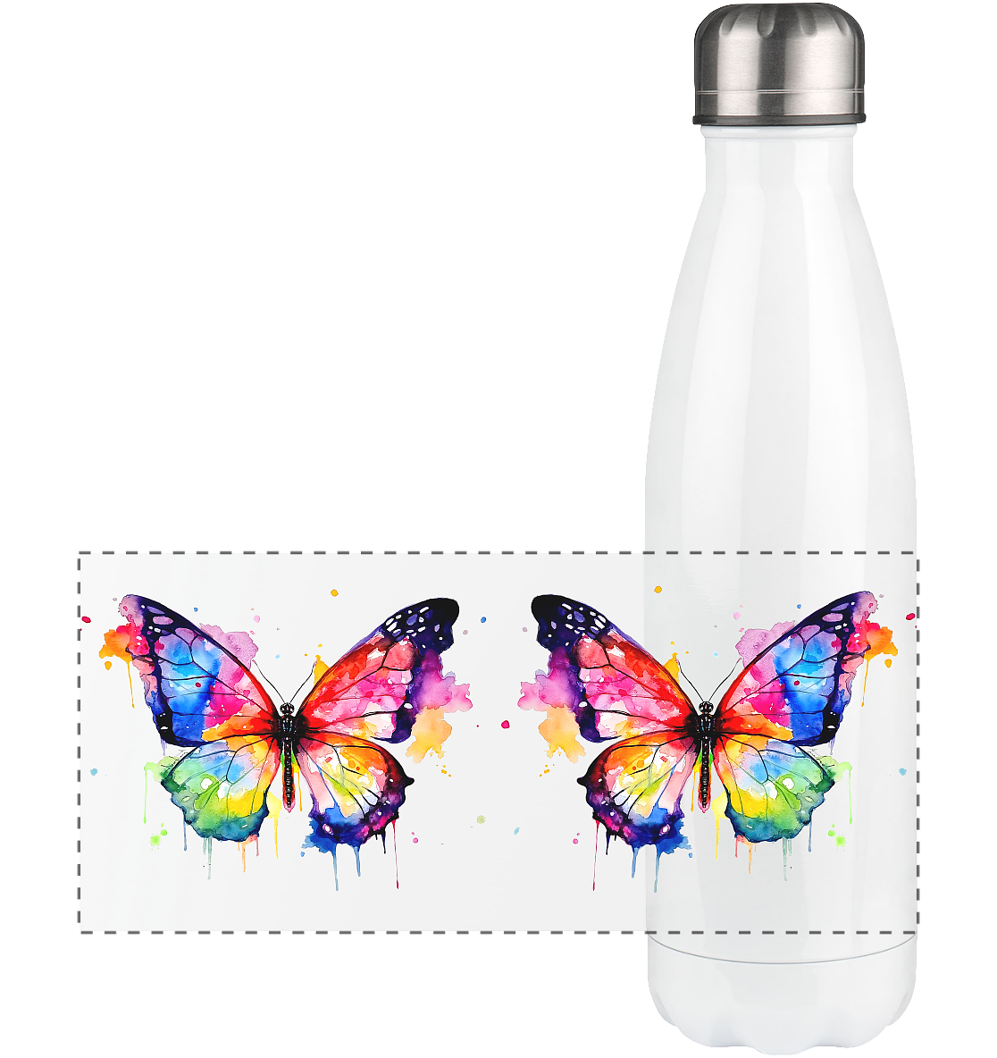 Tasse mit farbenfrohem Schmetterling in Aquarell - Panorama Thermoflasche 500ml