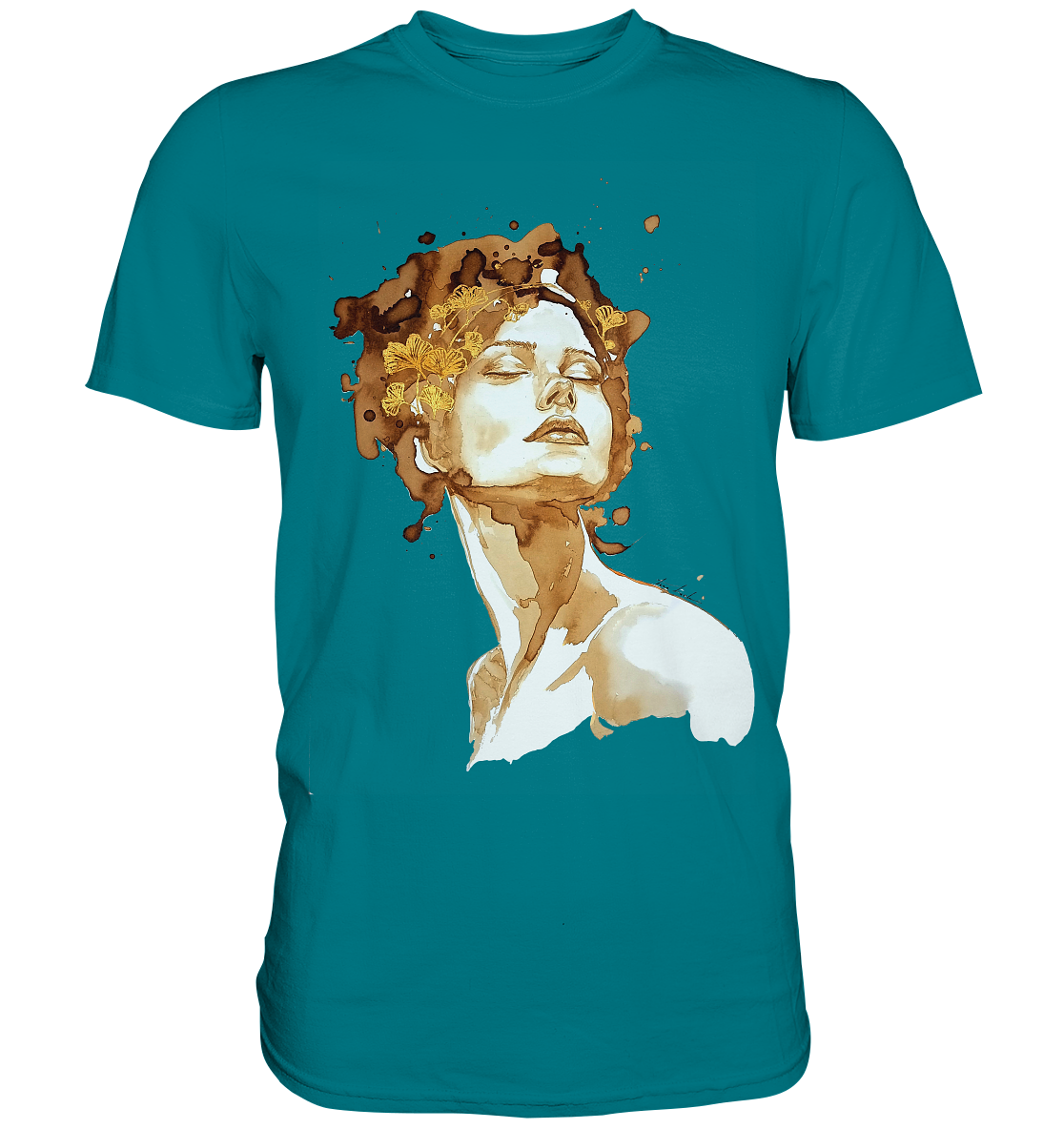 Kaffeemotiv Portrait mit Ginko - Premium Shirt
