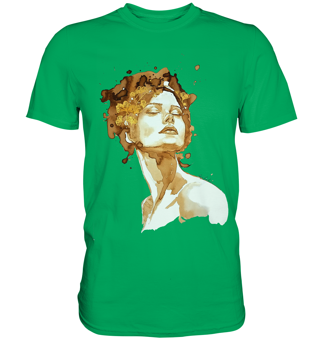 Kaffeemotiv Portrait mit Ginko - Premium Shirt