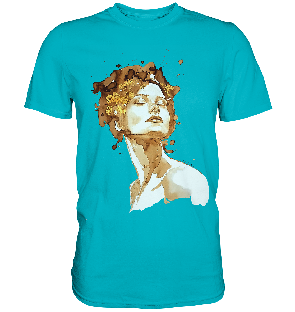 Kaffeemotiv Portrait mit Ginko - Premium Shirt