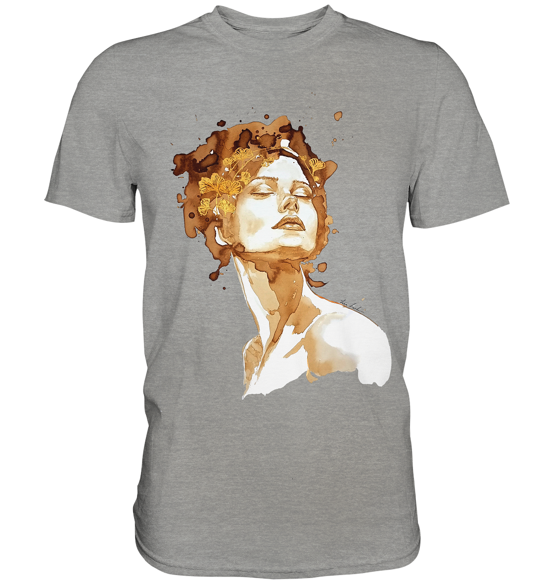Kaffeemotiv Portrait mit Ginko - Premium Shirt