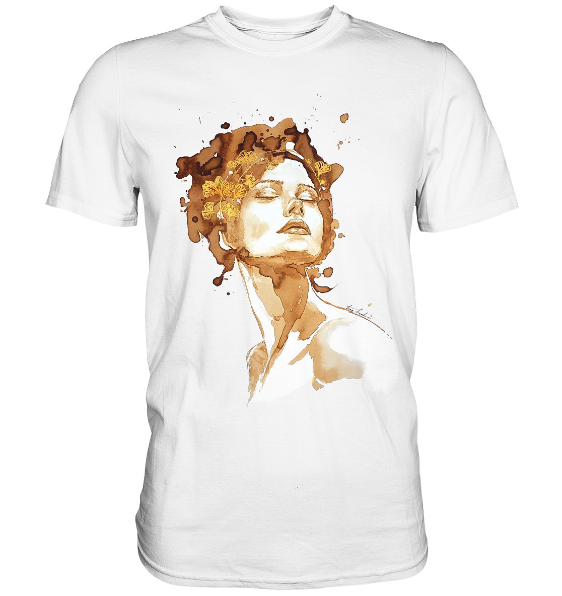 Kaffeemotiv Portrait mit Ginko - Premium Shirt