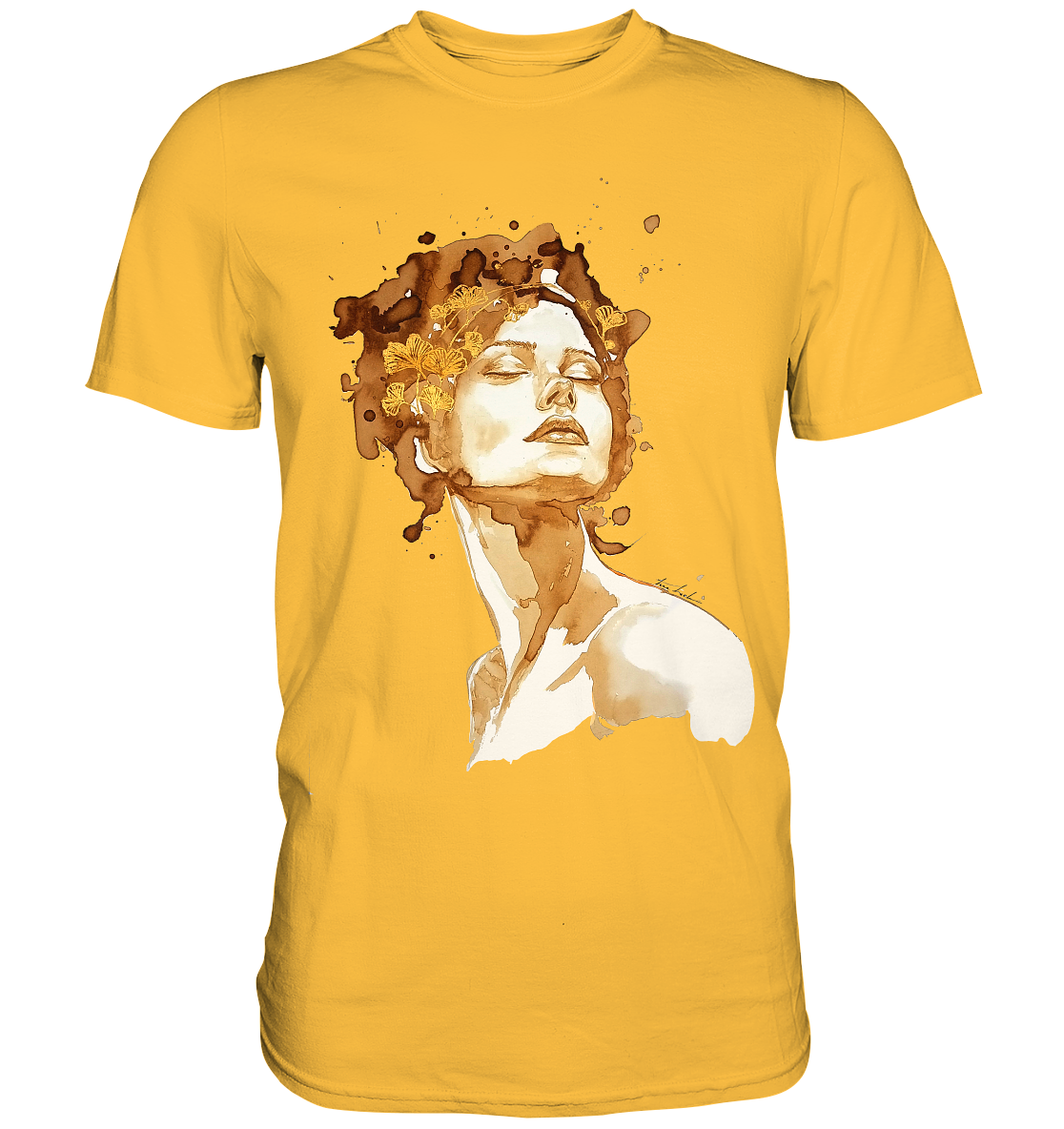 Kaffeemotiv Portrait mit Ginko - Premium Shirt