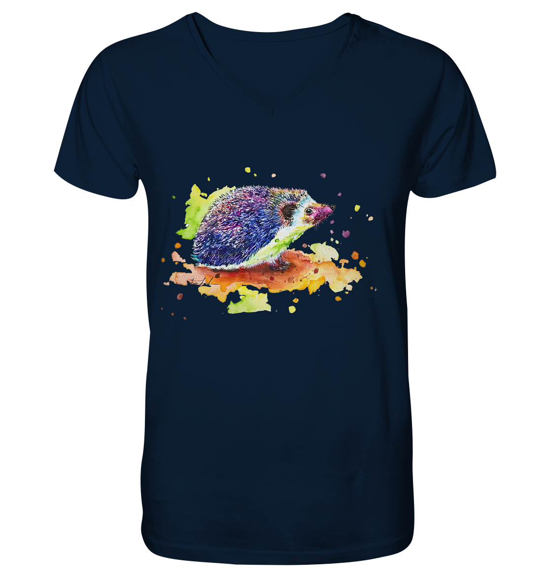 Motiv farbenfroher Igel - V-Neck Shirt