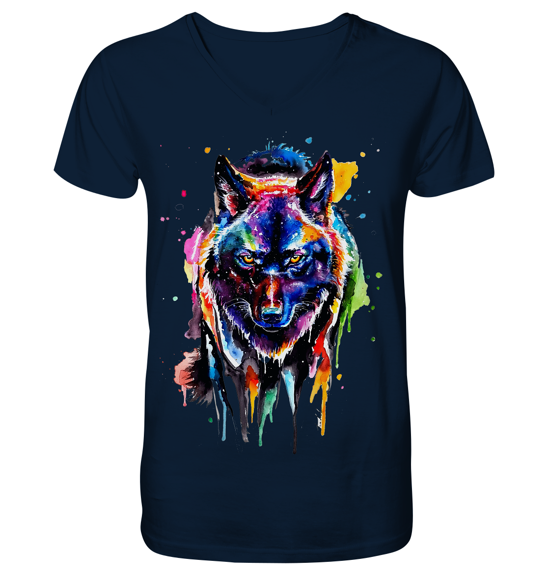 Bunter schwarzer Wolf - V-Neck Shirt