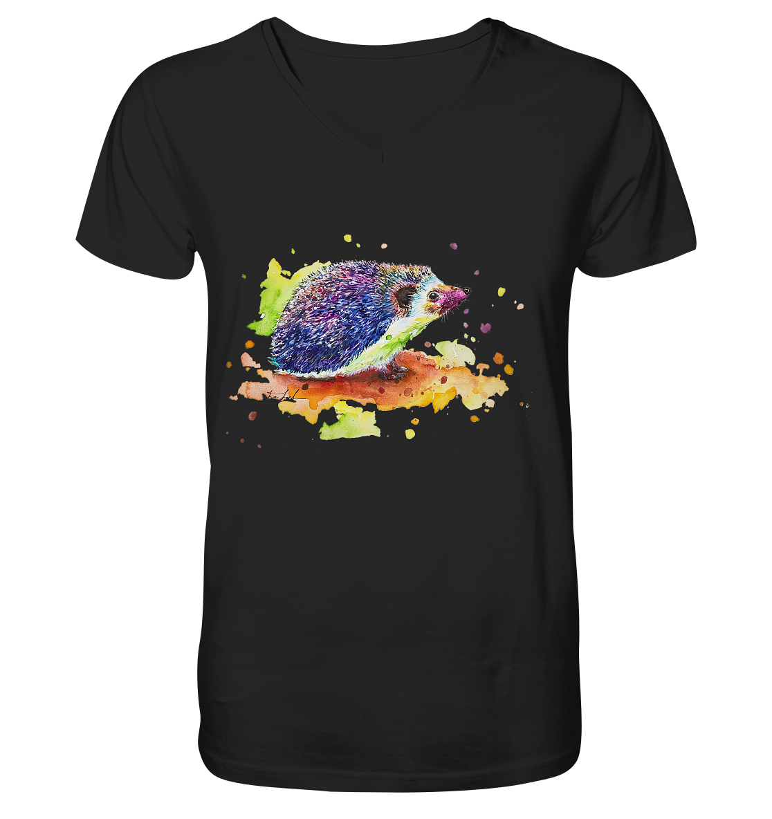 Motiv farbenfroher Igel - V-Neck Shirt