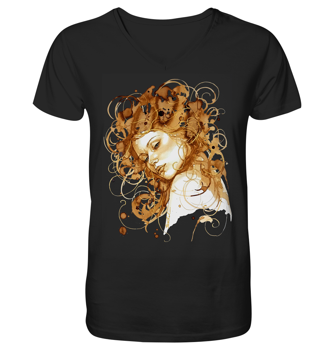 Kaffeemotiv Portrait mit goldenen Haaren - V-Neck Shirt