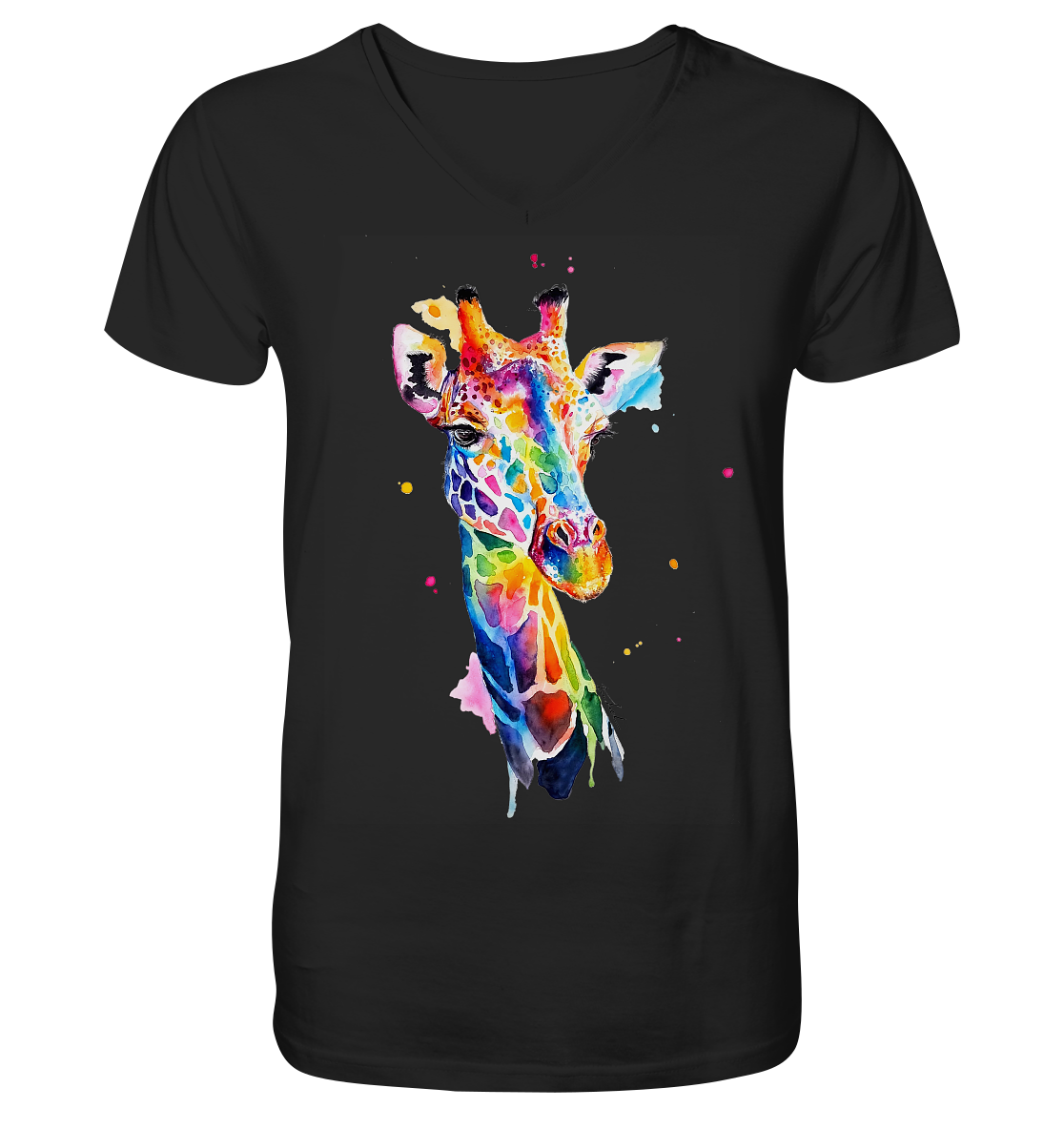 Motiv farbenfrohe Giraffe - V-Neck Shirt