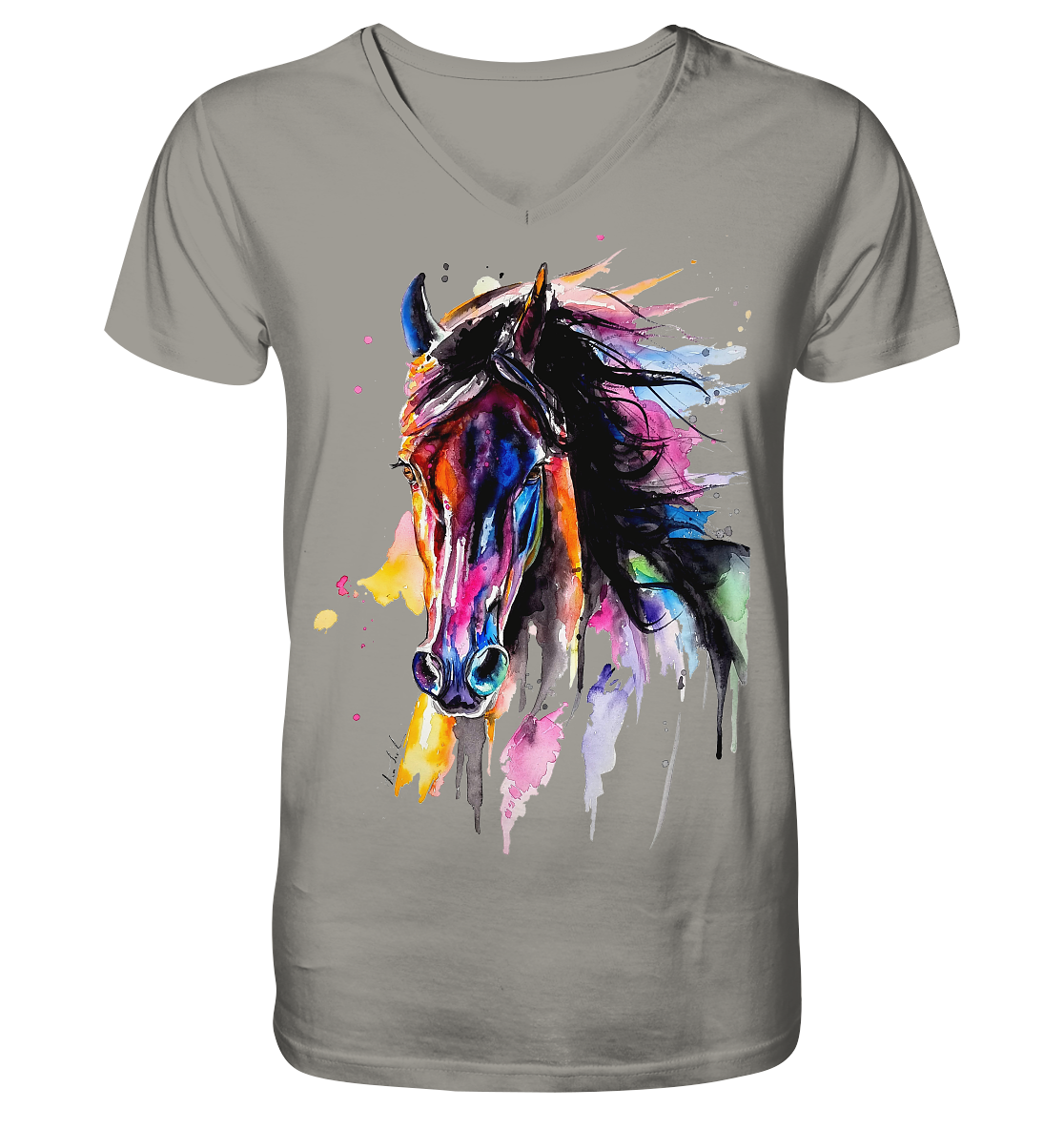 Schwarzes Pferd - V-Neck Shirt