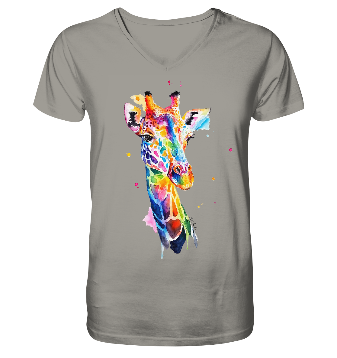 Motiv farbenfrohe Giraffe - V-Neck Shirt