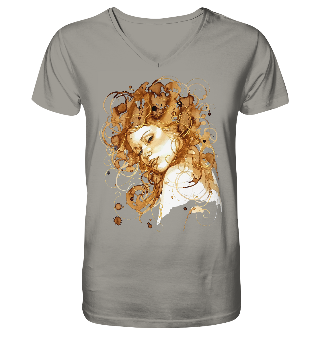 Kaffeemotiv Portrait mit goldenen Haaren - V-Neck Shirt