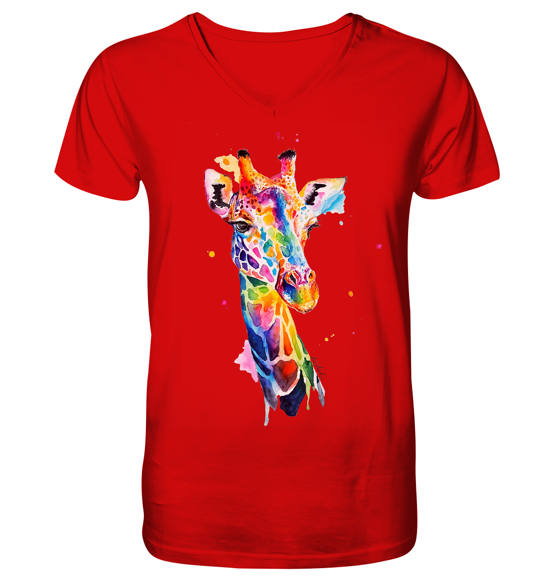 Motiv farbenfrohe Giraffe - V-Neck Shirt