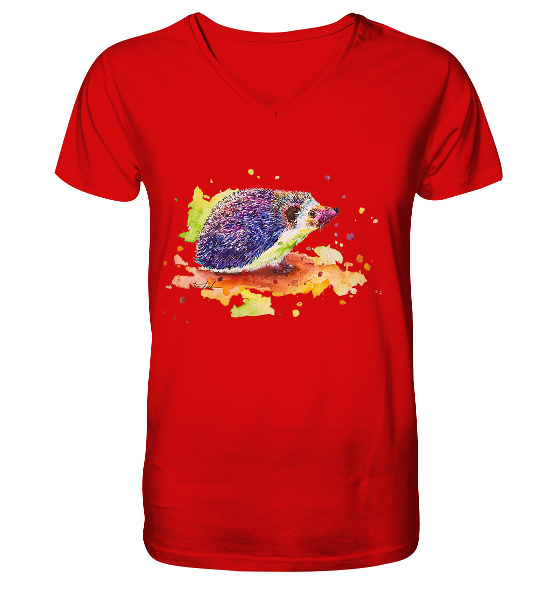 Motiv farbenfroher Igel - V-Neck Shirt