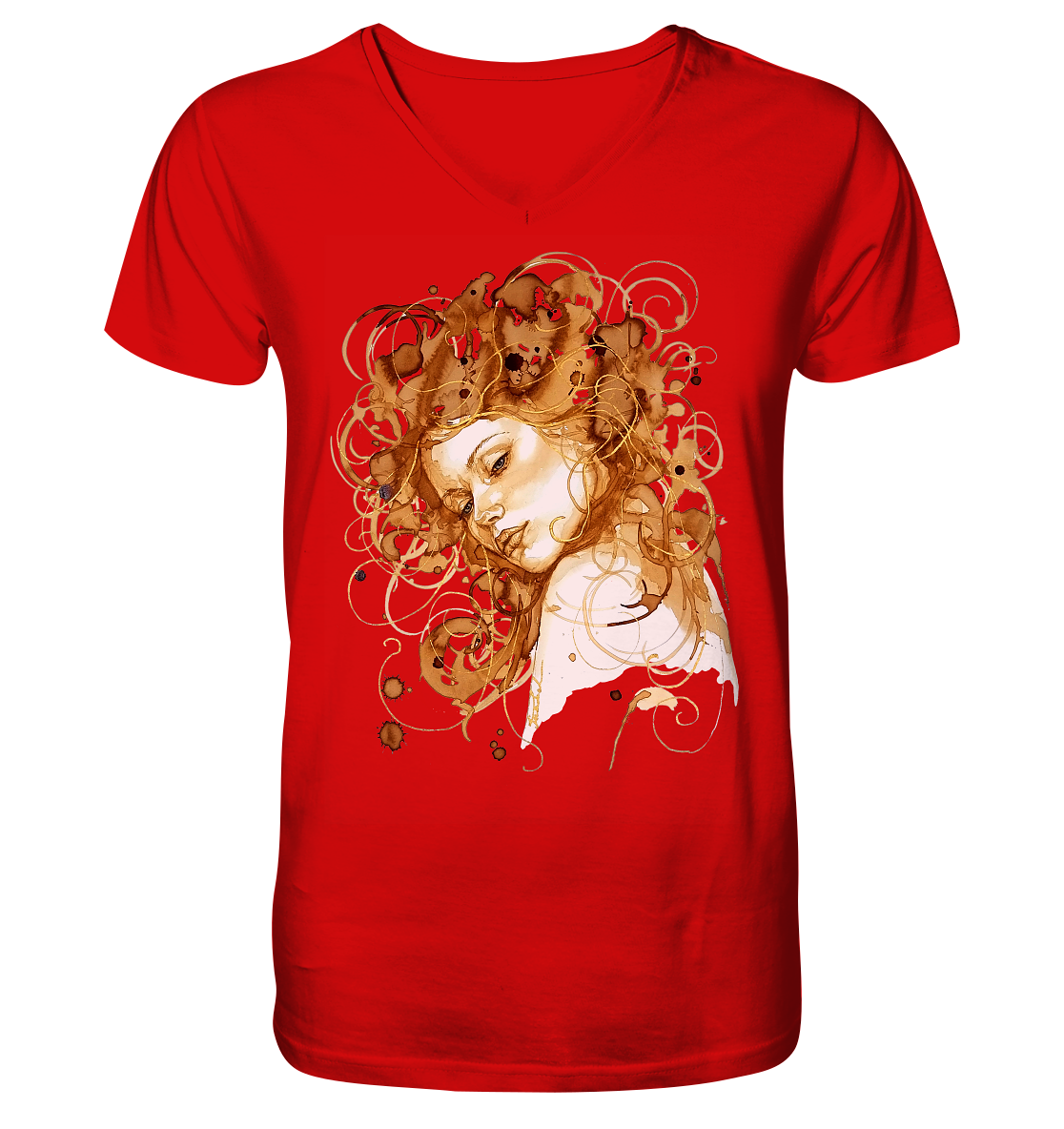 Kaffeemotiv Portrait mit goldenen Haaren - V-Neck Shirt