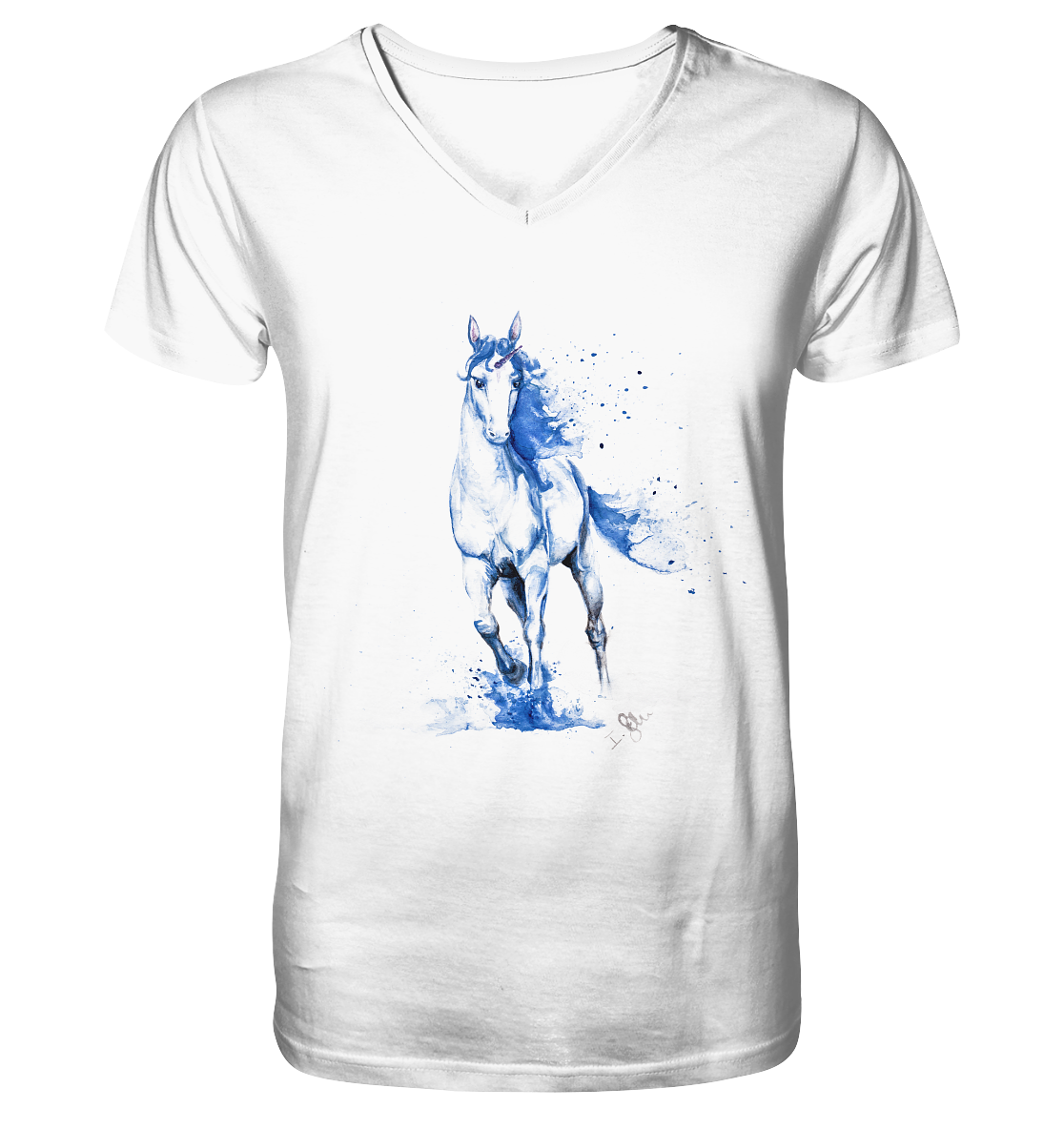 Blaues Einhorn - V-Neck Shirt