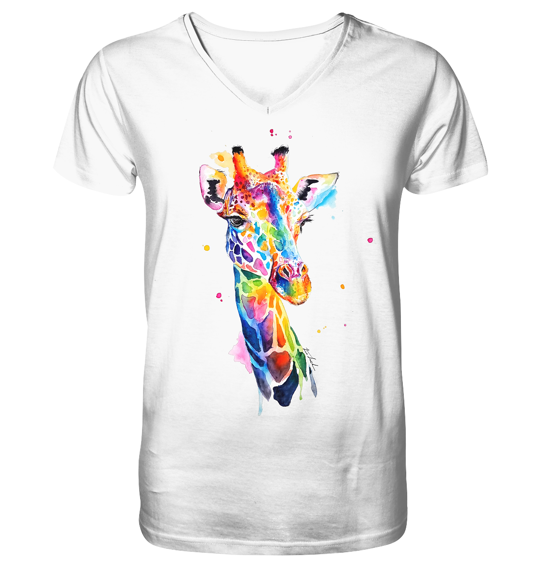 Motiv farbenfrohe Giraffe - V-Neck Shirt