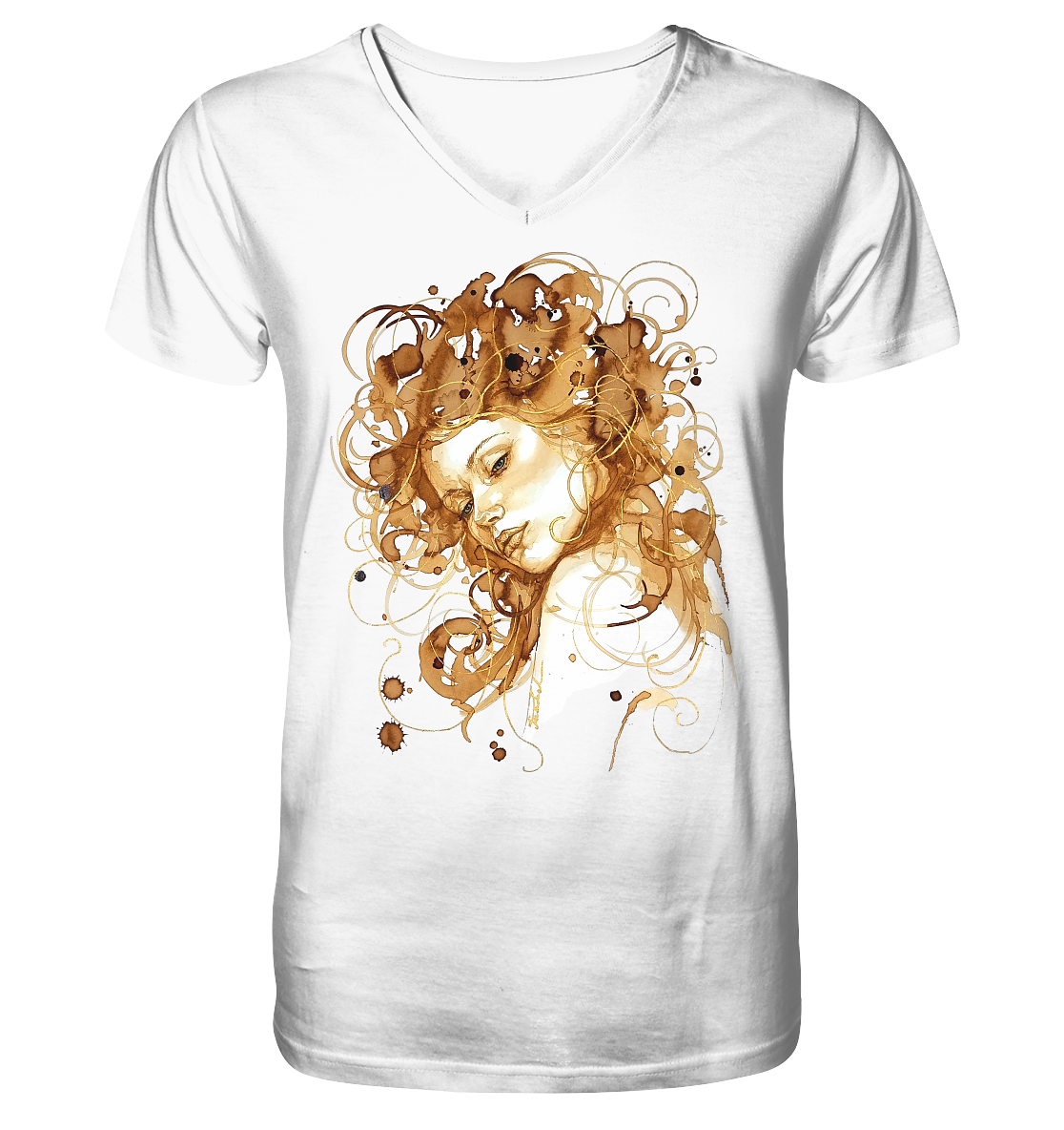 Kaffeemotiv Portrait mit goldenen Haaren - V-Neck Shirt