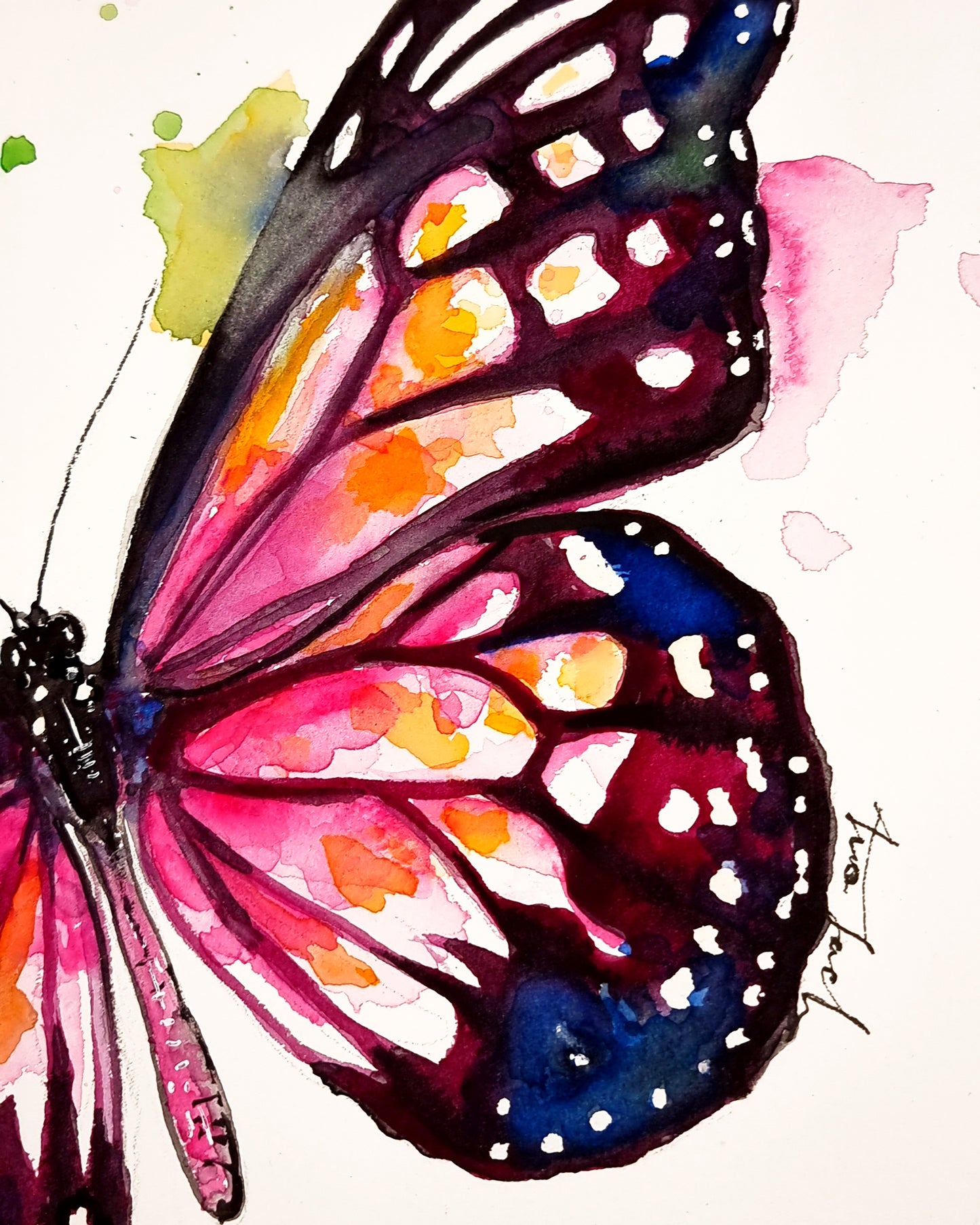 Pinker Schmetterling in Aquarell - Kunstdruck