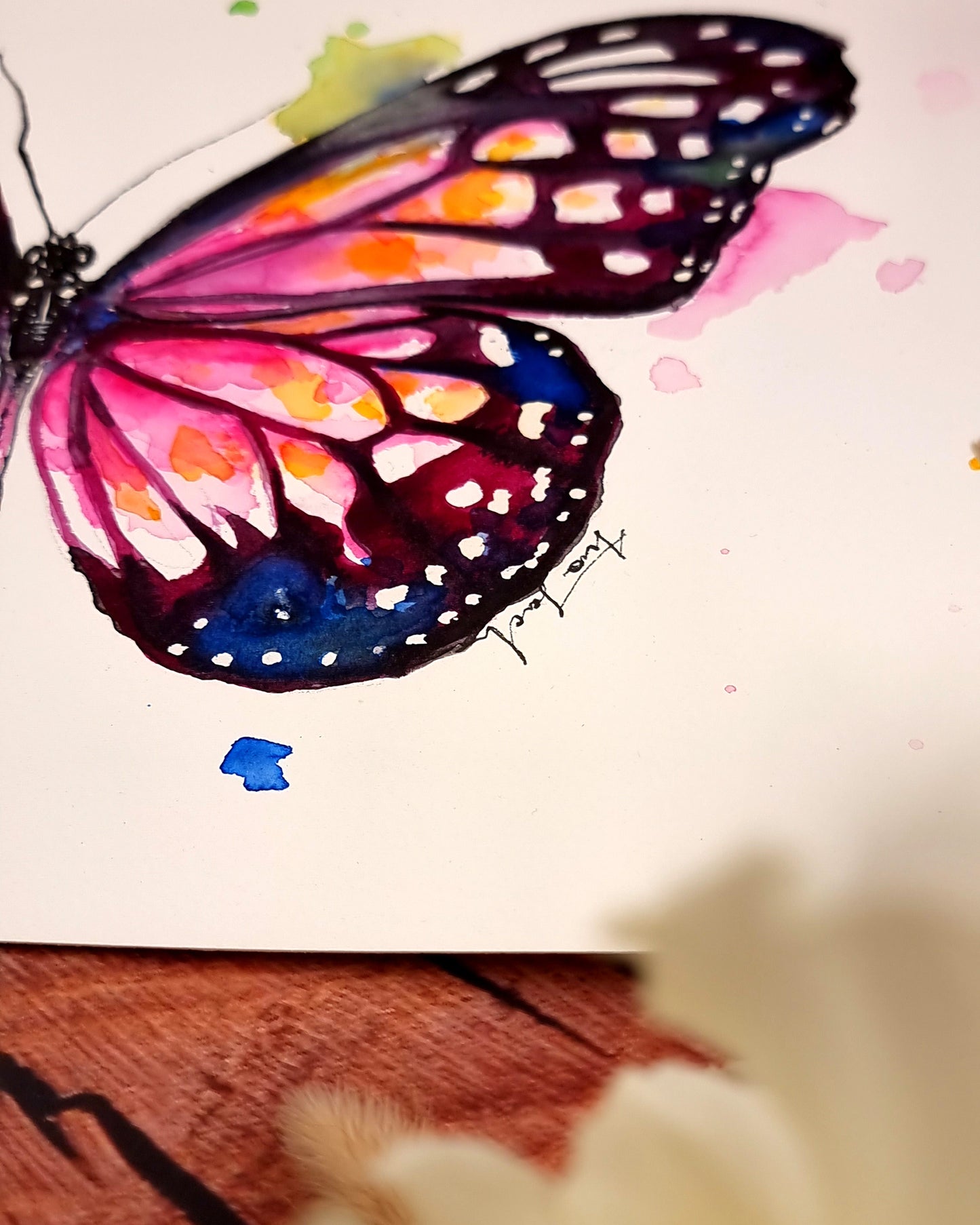 Pinker Schmetterling in Aquarell - Kunstdruck