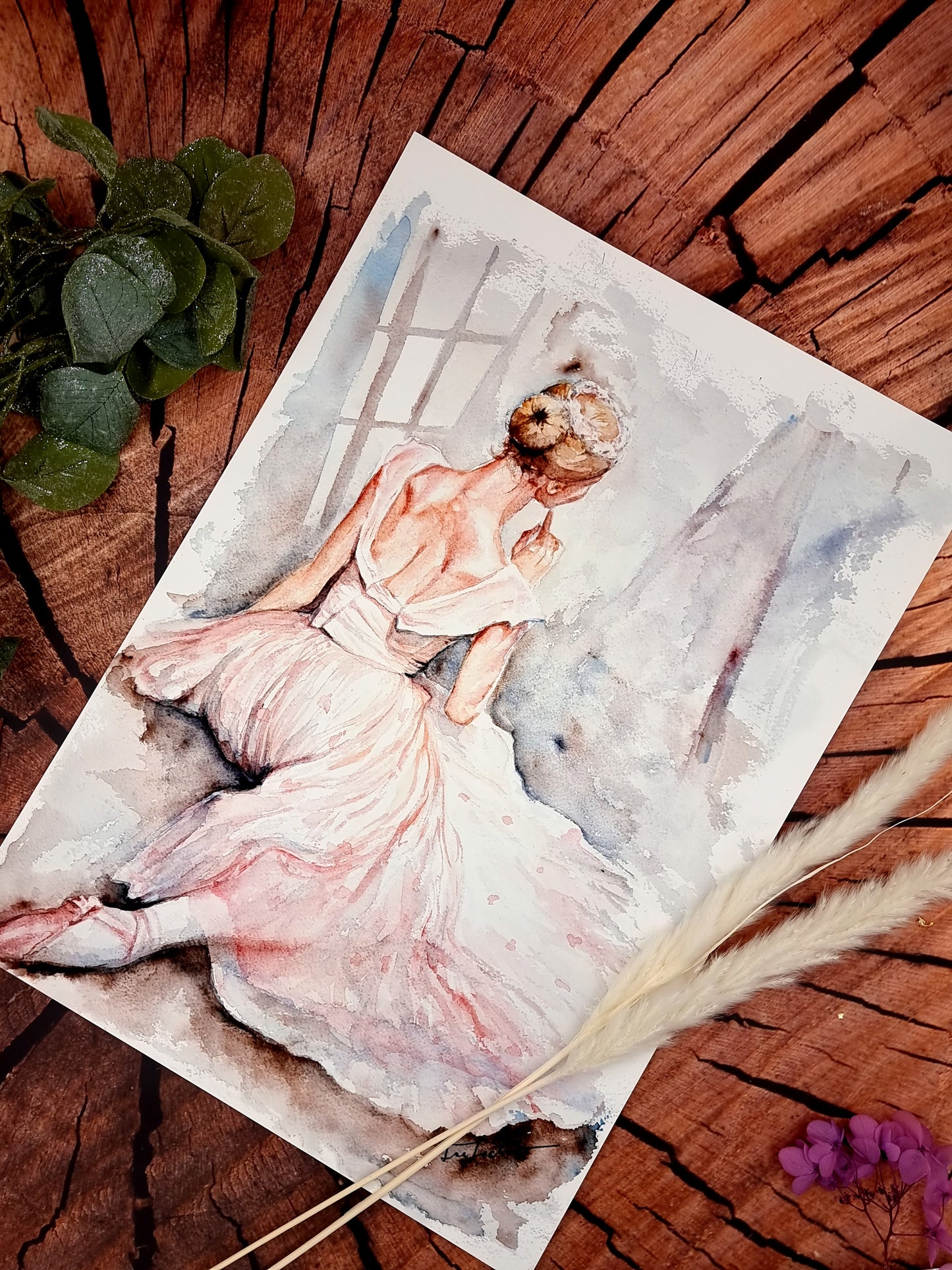 Ballerina in Aquarell - Zartes Gemälde einer Baletttänzerin - Flora